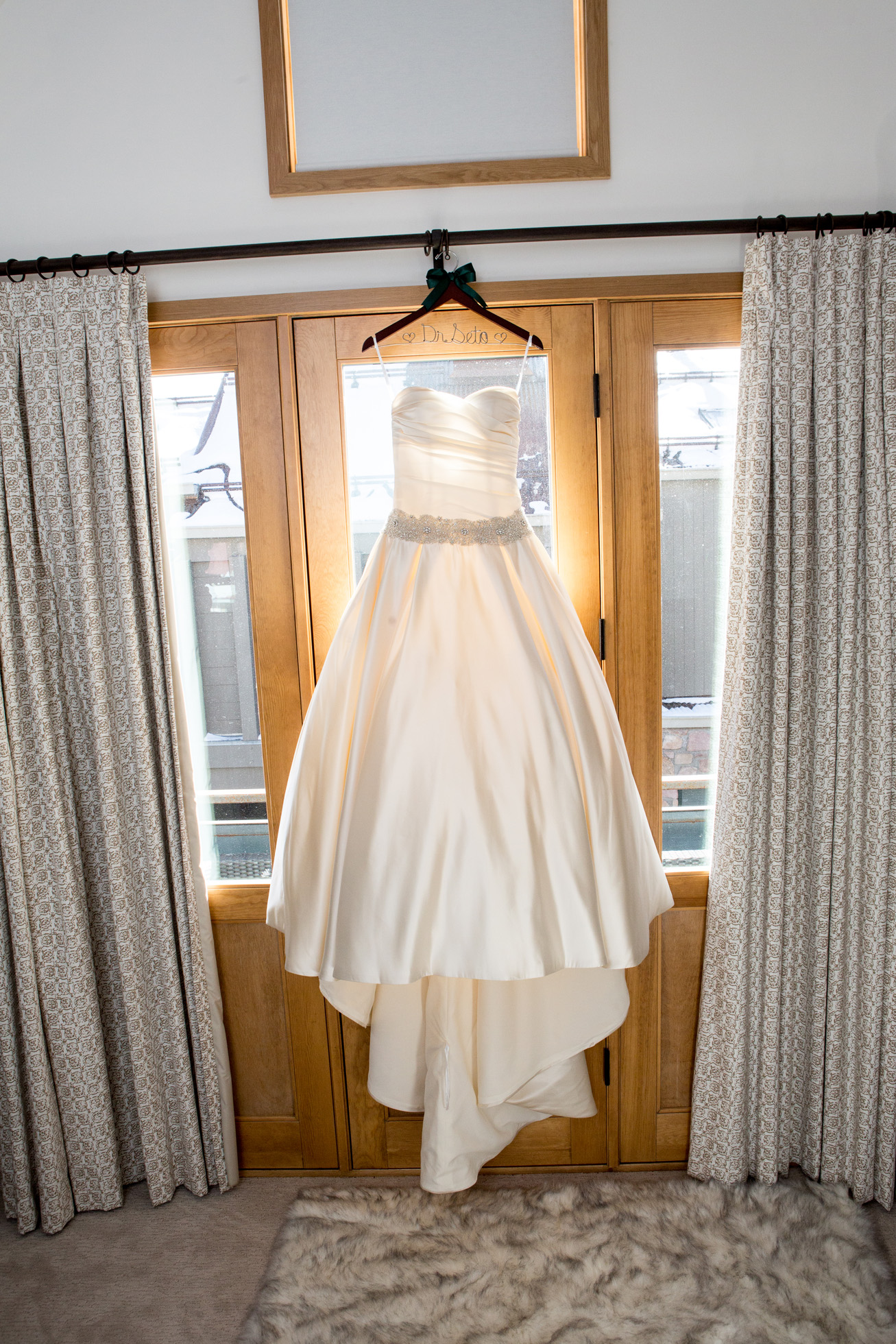 Telluride wedding dress with custom hanger