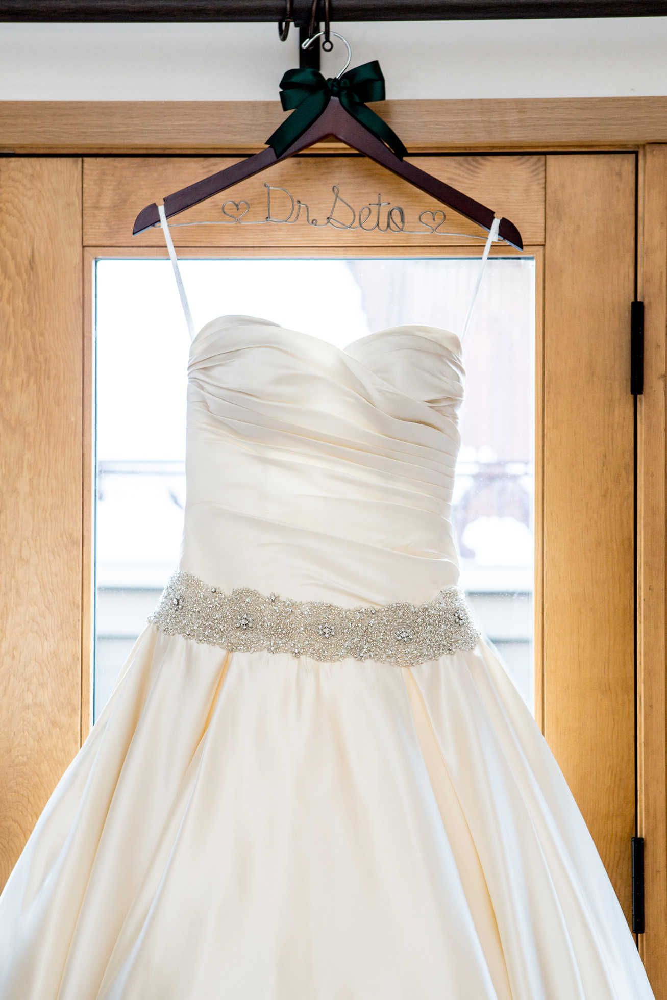 Telluride wedding dress with custom hanger