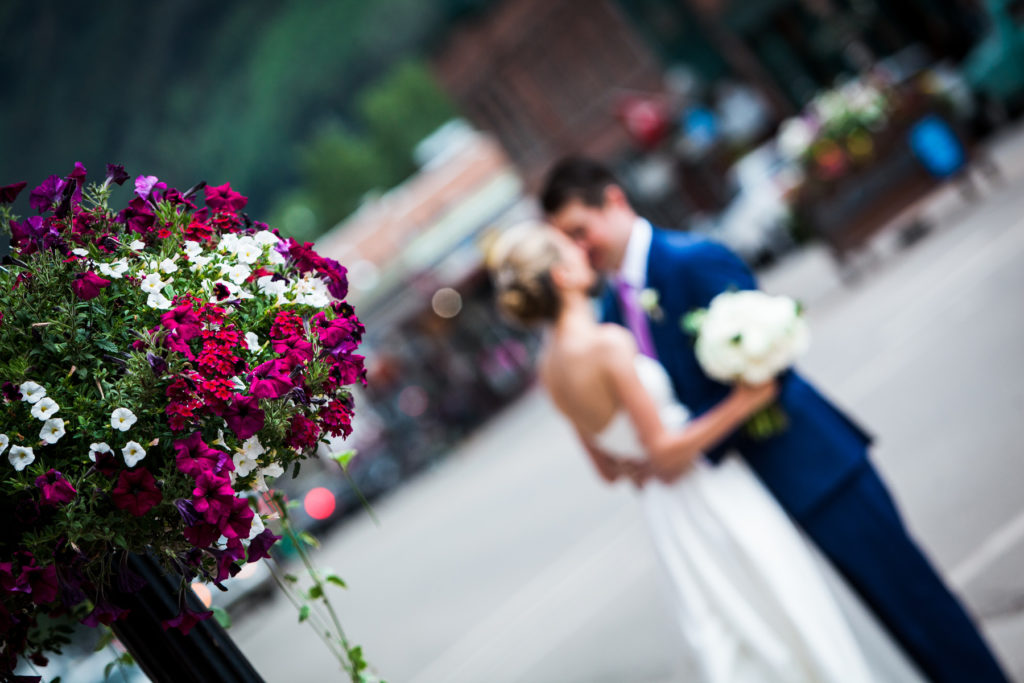 Bride and groom take portraits on their Telluride wedding day.  Photographed by Telluride wedding photographer Real Life Photographs