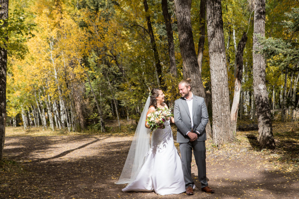 Telluride town park wedding first look