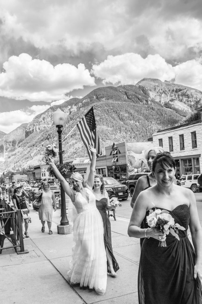 Telluride, Colorado main street portraits with a bride and her maids