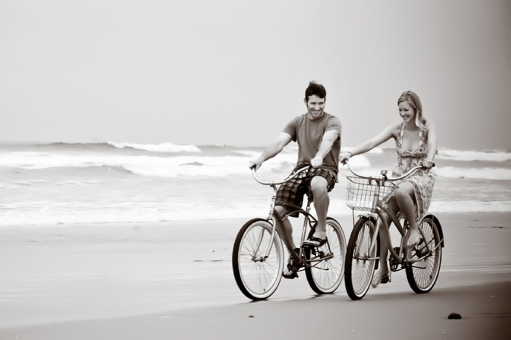 Ride bikes during your engagement session to take the focus off having your photo taken.  Create natural looking engagement photos