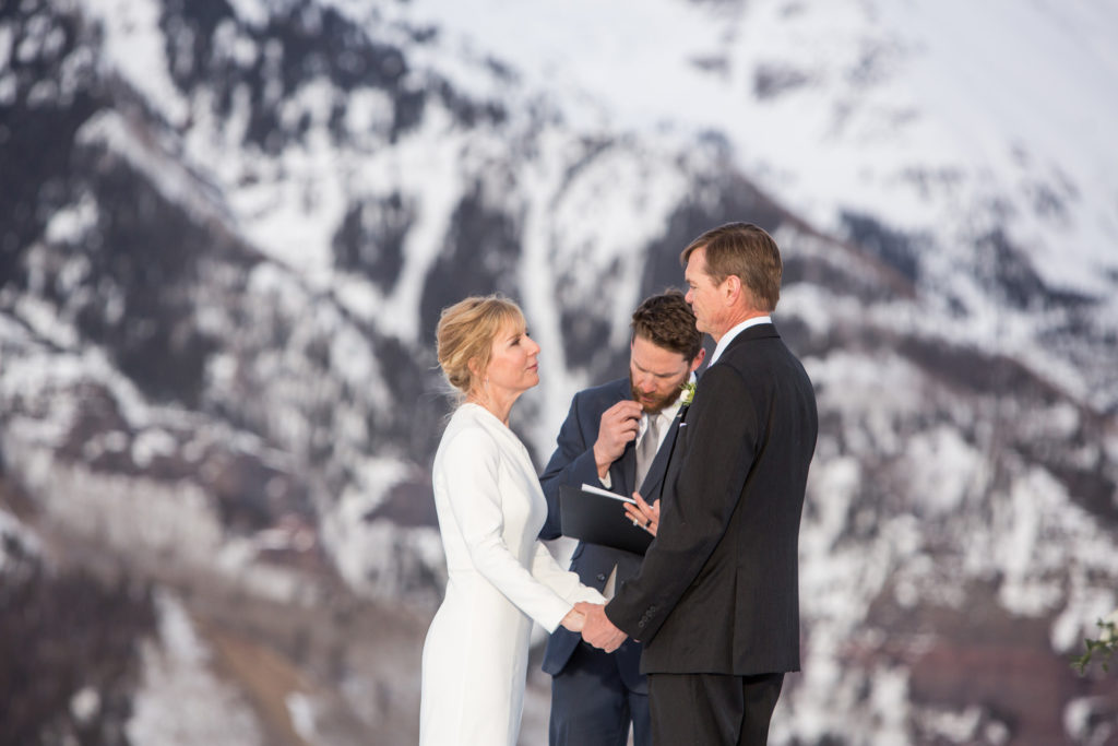 Telluride elopement couple share their wedding vows on top of the Telluride ski area