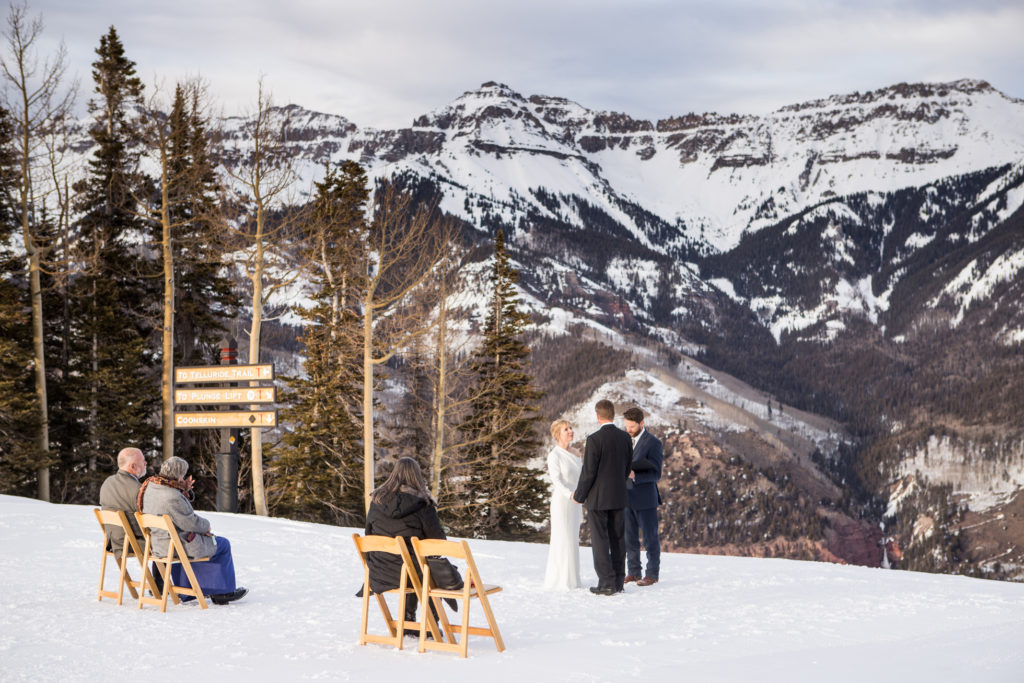 Telluride elopement couple share their wedding vows on top of the Telluride ski area