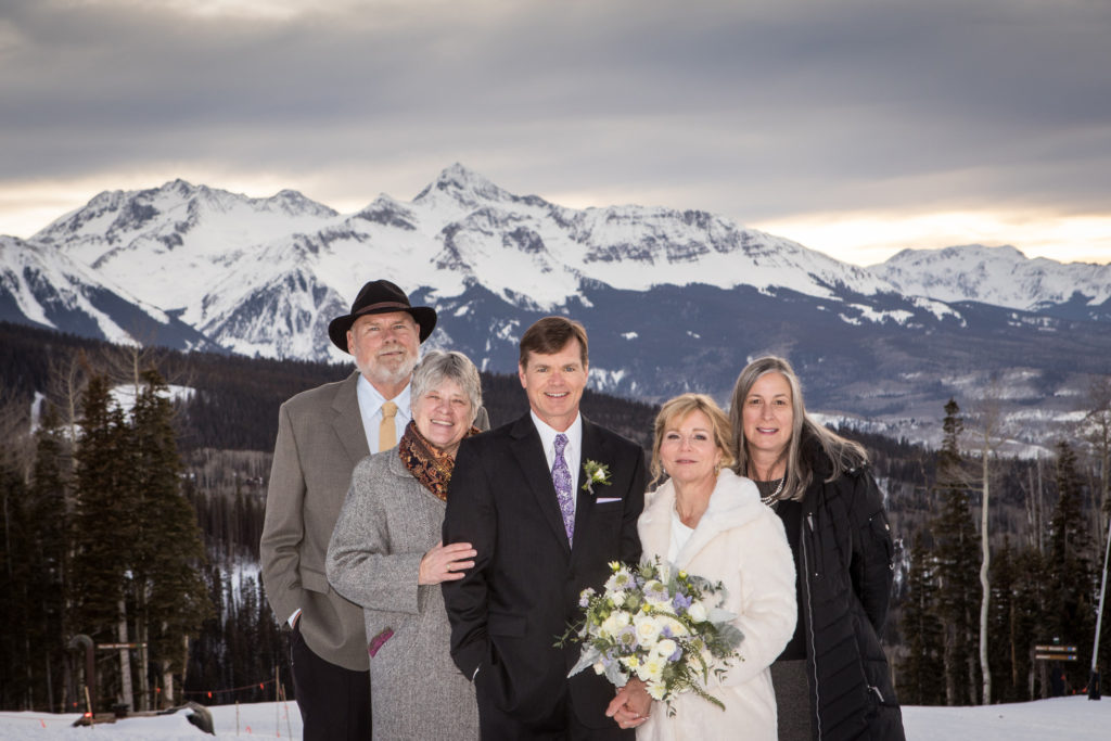 couple poses with their 3 wedding guests at their Telluride elopement