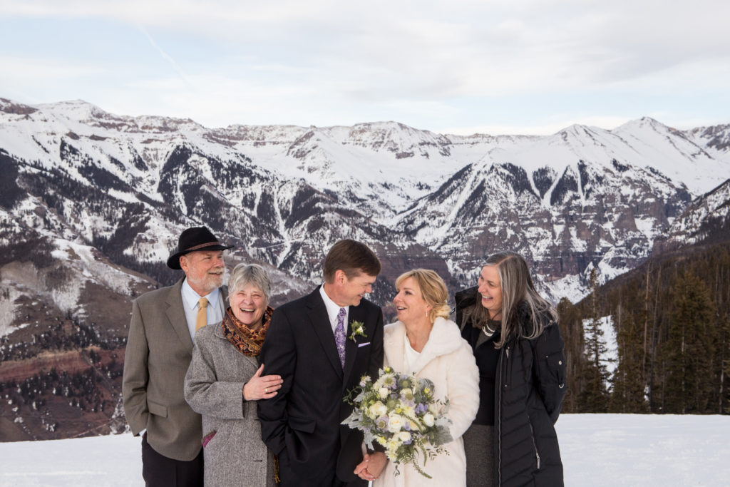 couple poses with their 3 wedding guests at their Telluride elopement