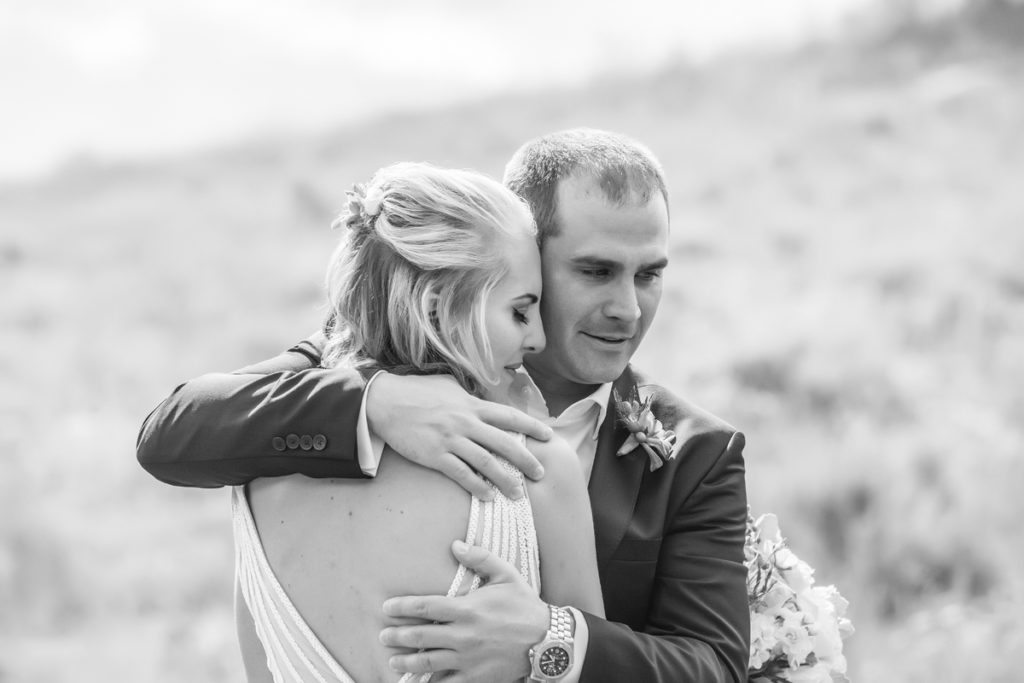 Couple embracing after their first look in Telluride, Colorado