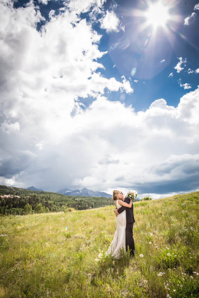 Couple embracing after their first look in Telluride, Colorado
