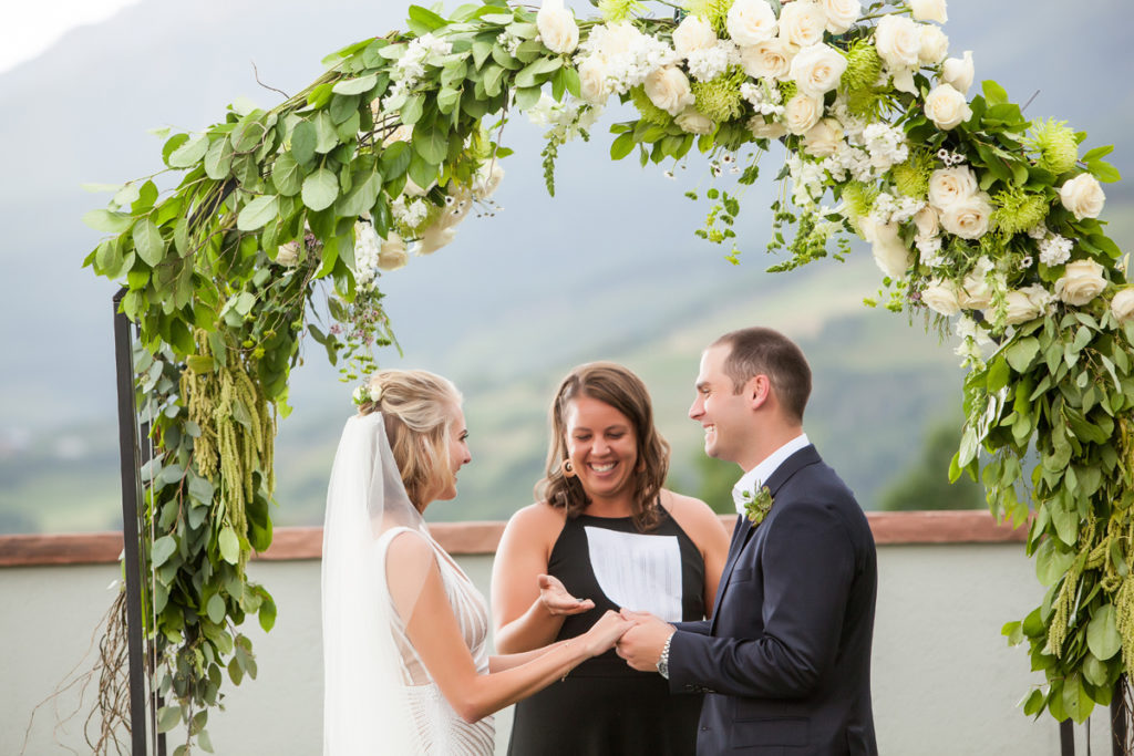 bride and groom share their vows at the Peaks hotel in Telluride, Colorado