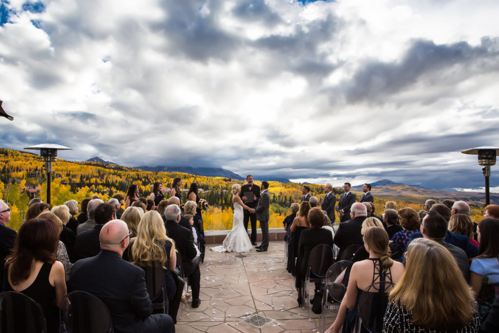 The view from the Altezza deck during fall with the golden color of the aspens in the background.