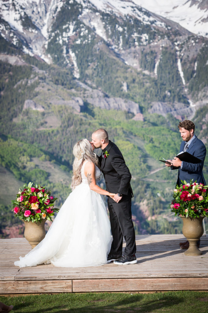 First kiss at elopement at San Sophia Overlook