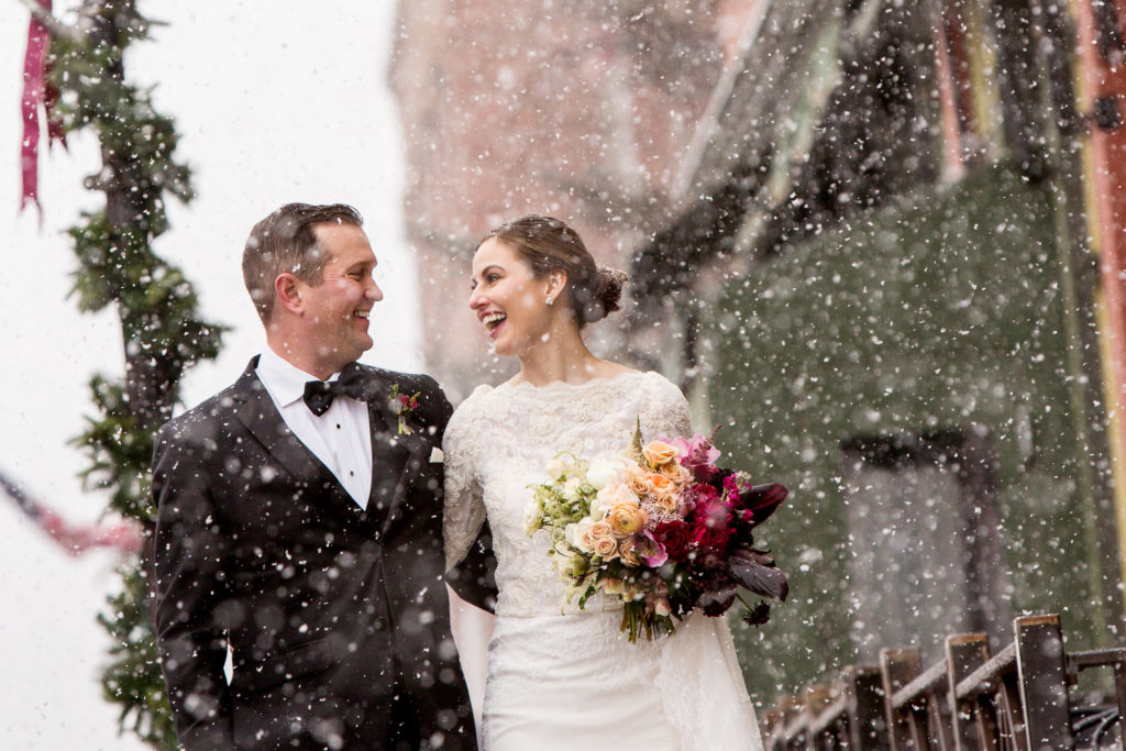 Winter Telluride peaks wedding with couple in the town of Telluride